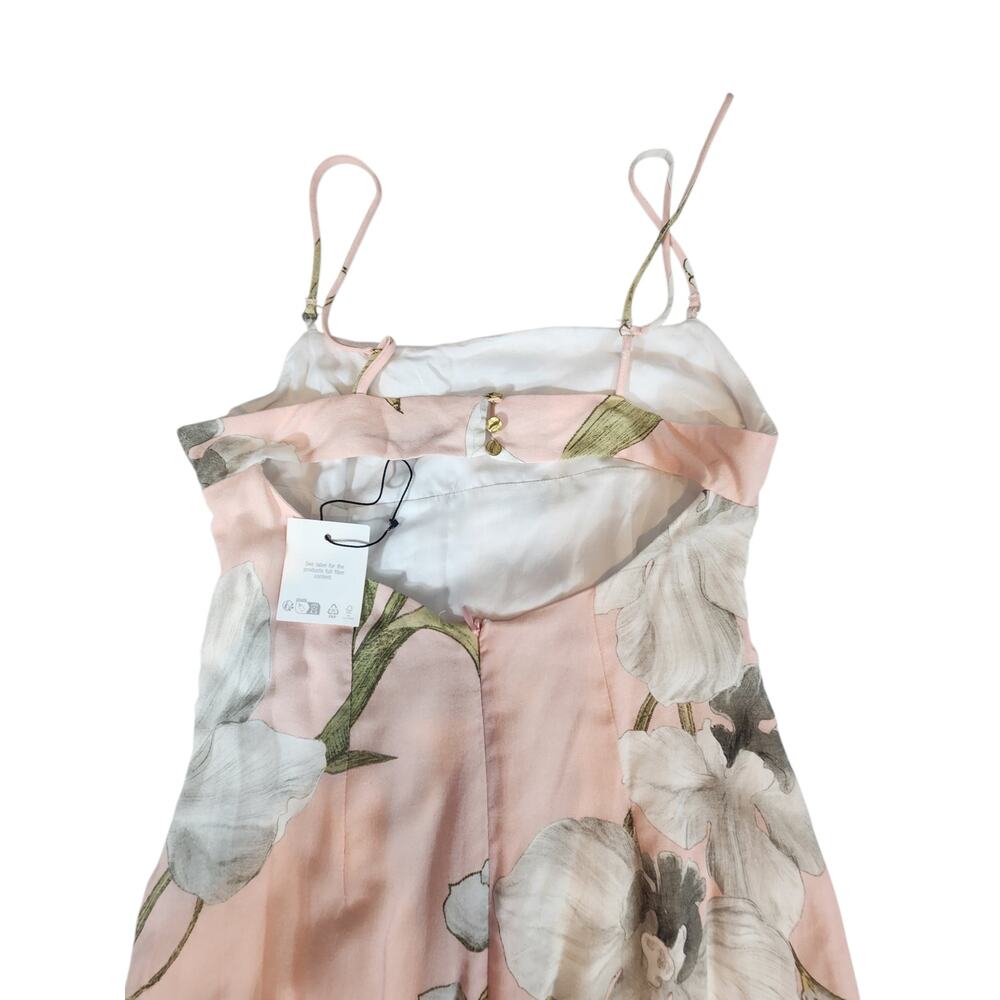 ZARA NWOT‎ floral printed midi linen blend dress XSmall side slit gathered front - Picture 7 of 13